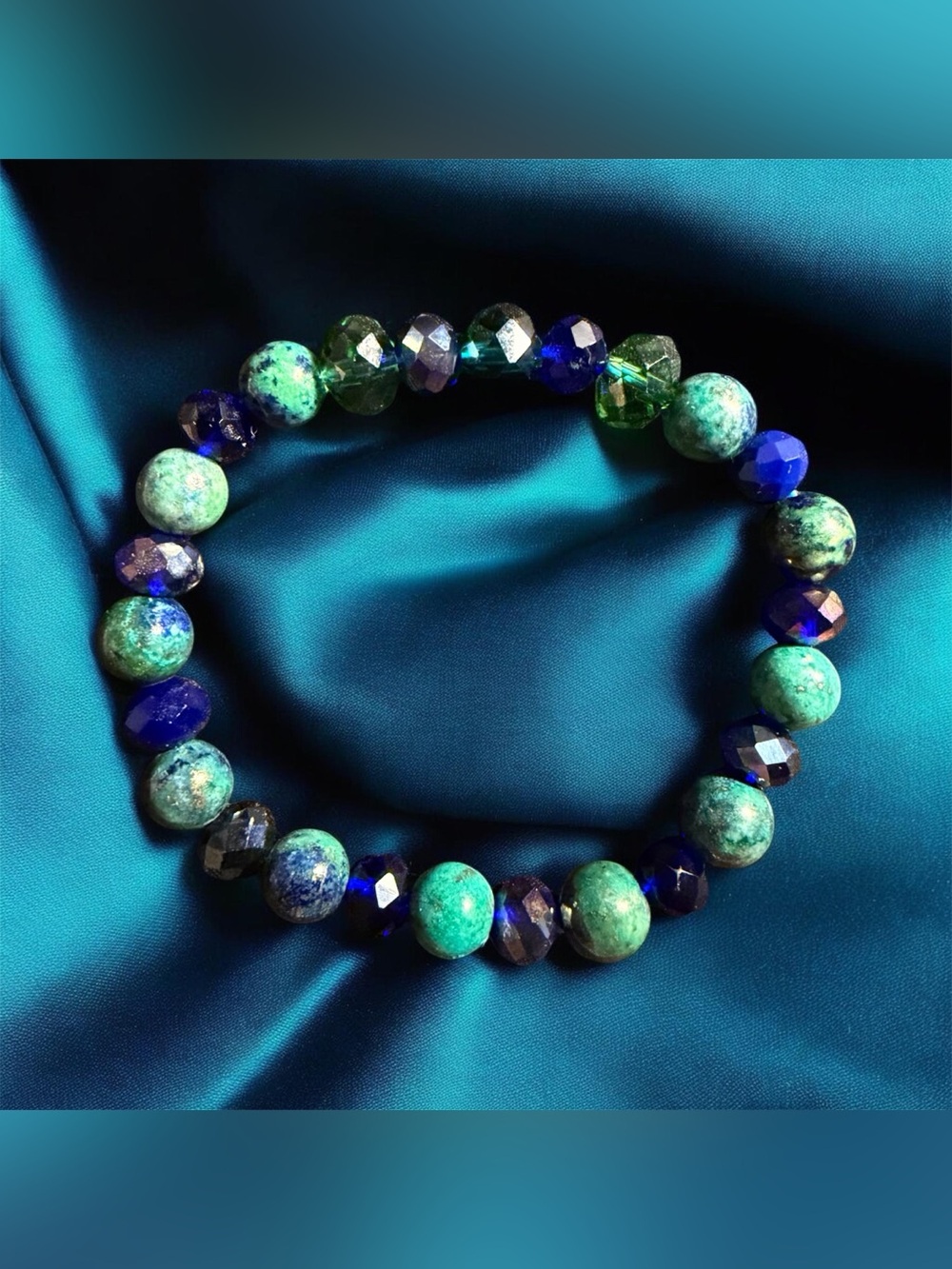 Green Lapis Lazuli and Blue & Green Crystal Beaded Bracelet